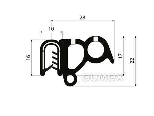 Profil U-PIRELI s kovovou výstužou s bočným tesnením A2106/4, 78°ShA, U-PVC, bruško-EPDM, -25°C/+60°C, čierny